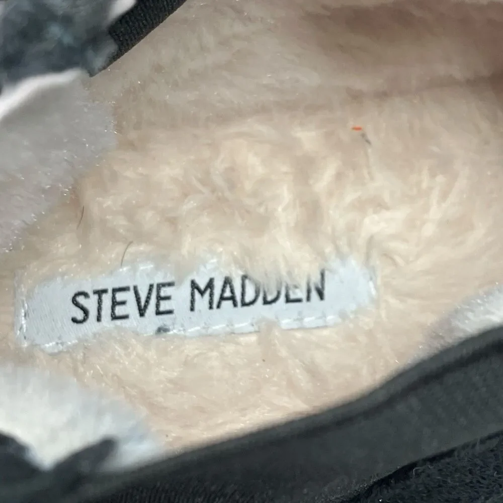 Steve Madden Slipper Boots Mens 10 Black Fabric Upper Faux Fur Lined Clinton